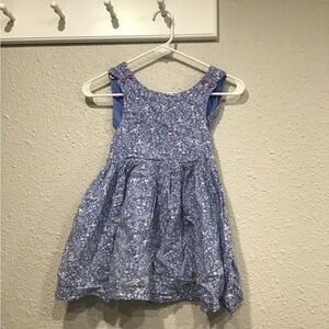 Mini Boden Girls 5-6Y Cross Back Pinafore Dress Blue Bird Print Seascape Cotton